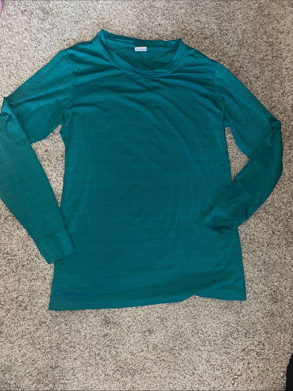 Long Sleeve Teal Crewneck Perforated Top